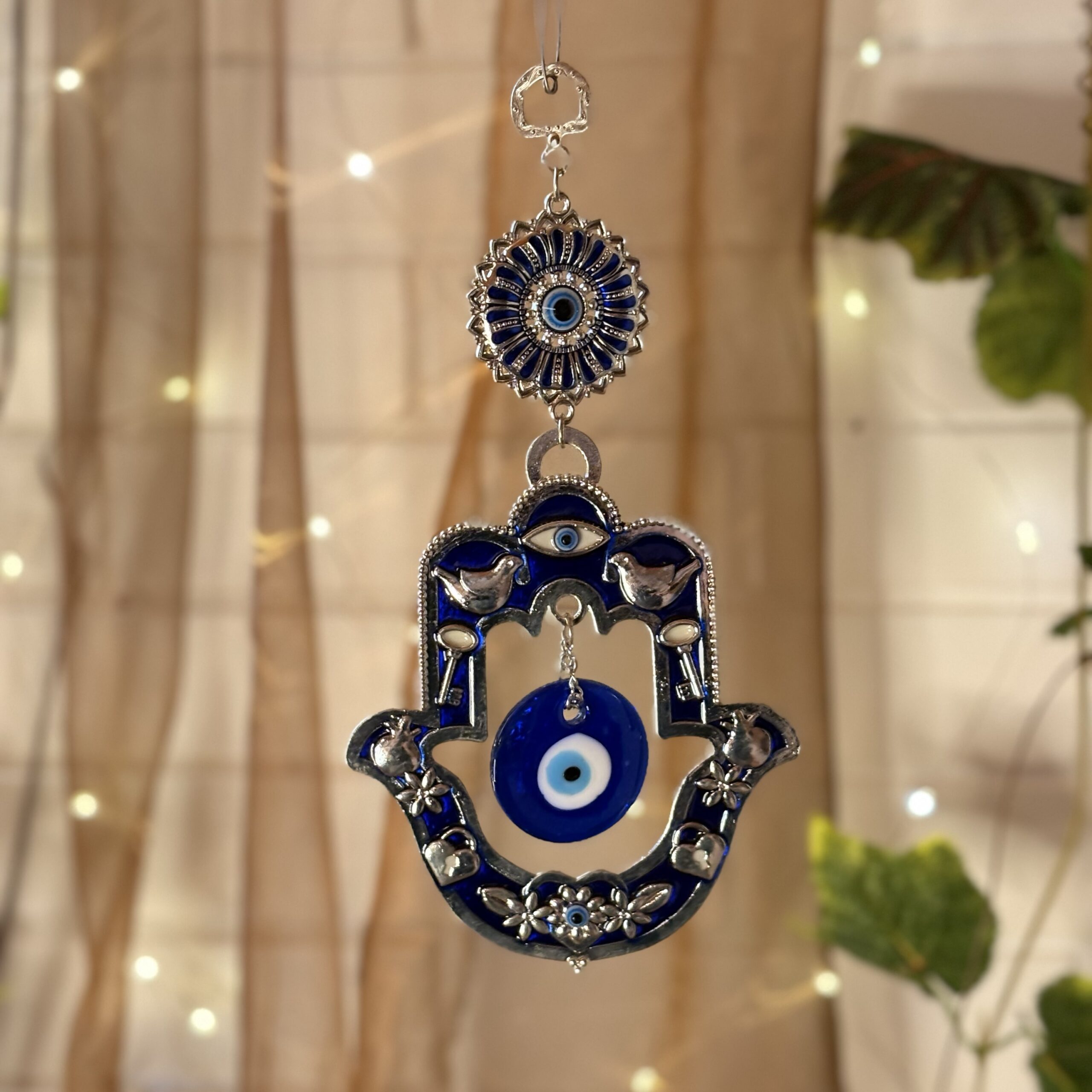 Amuleto Hamsa Olho Grego de Vidro